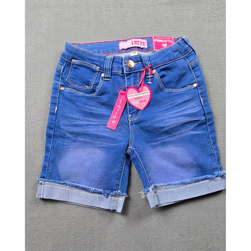 Pink Latte Girls Blue Denim Shorts Size 10 Adjustable Waist Raw Hem GDS-20-89019